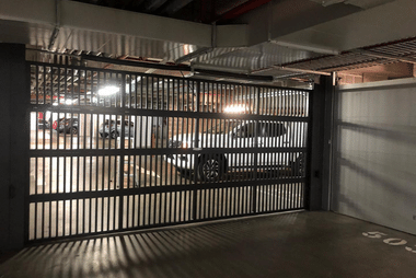 Security door installed inside a residential garage