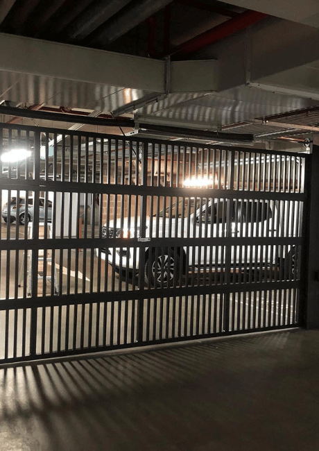 Security door installed inside a residential garage