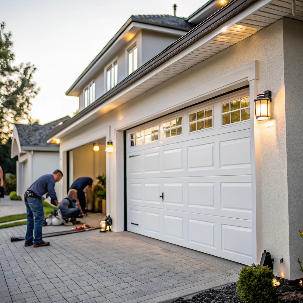 Garage door installation process by techinicians