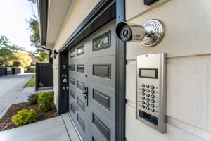 Close-up of an advanced garage door safety sensor