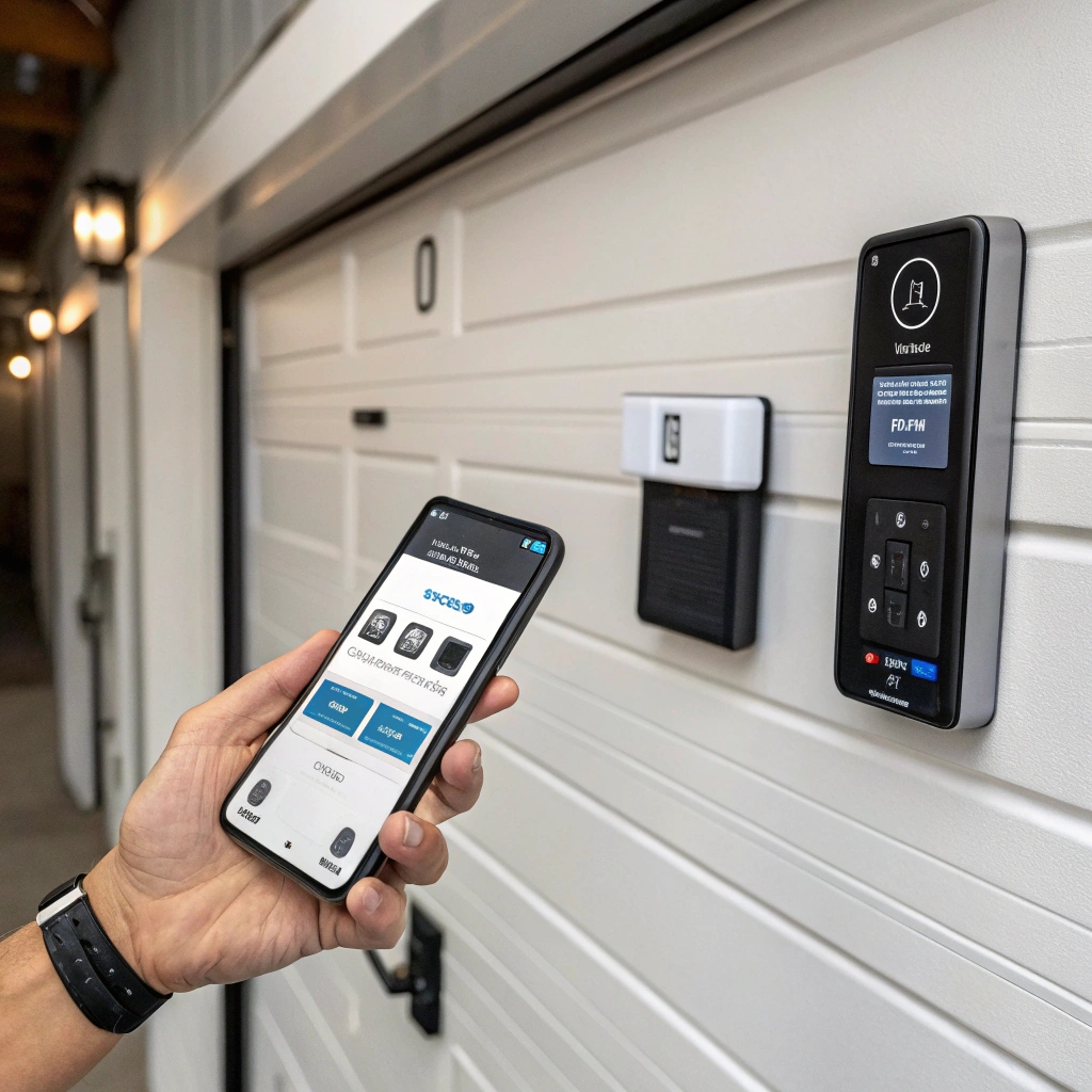 Close-up of a smart garage door control system