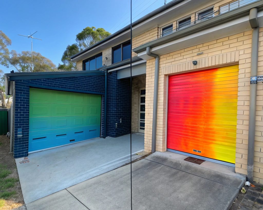 Thermal imaging comparison showing superior temperature regulation of insulated steel garage door versus aluminum in Parramatta summer heat