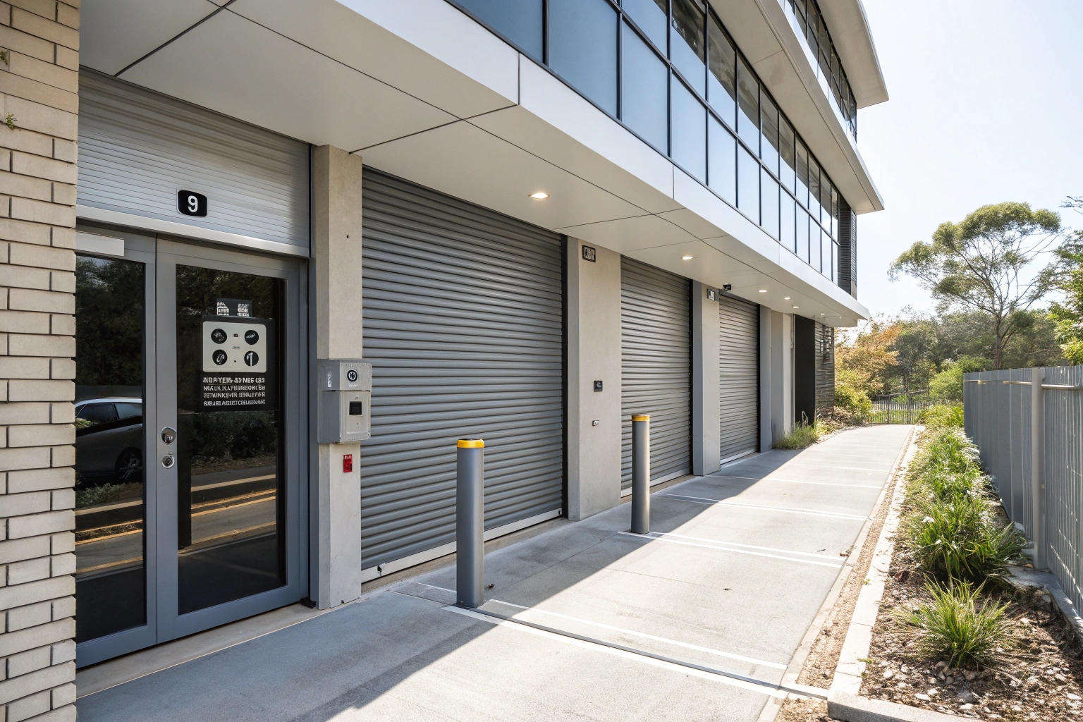 A close up photo of roller doors in a building
