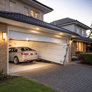 Broken garage door spring emergency in Sydney suburb with door stuck open and car unable to enter garage